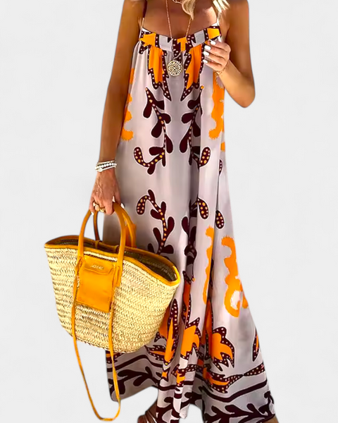 וילמה שמלה עם הדפס טרופי וגב פתוח