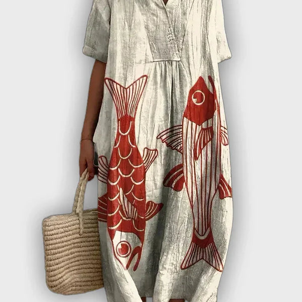 שמלת גיאומטרית עם סילואט זורם