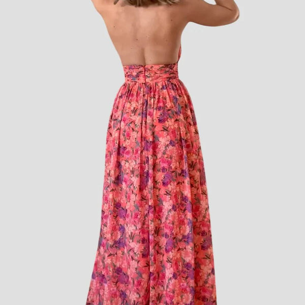 מיסה לונה | שמלת מקסי ללא גב עם הדפס פרחים