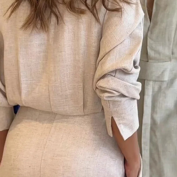 Simona - שמלת מקסי מִכּותָנָה ופשתן