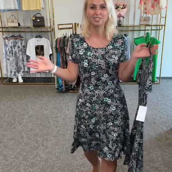 Ainsley - שמלת מודפסת עם צווארון עגול אופנתי