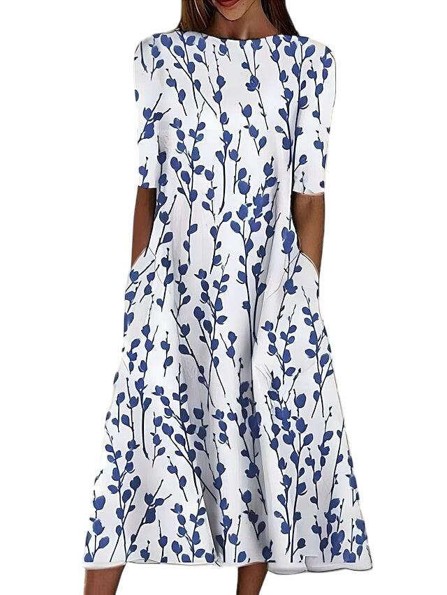האריטה | שמלת קיץ מידי עם פרחים חופיים ו קו צוואר עגול