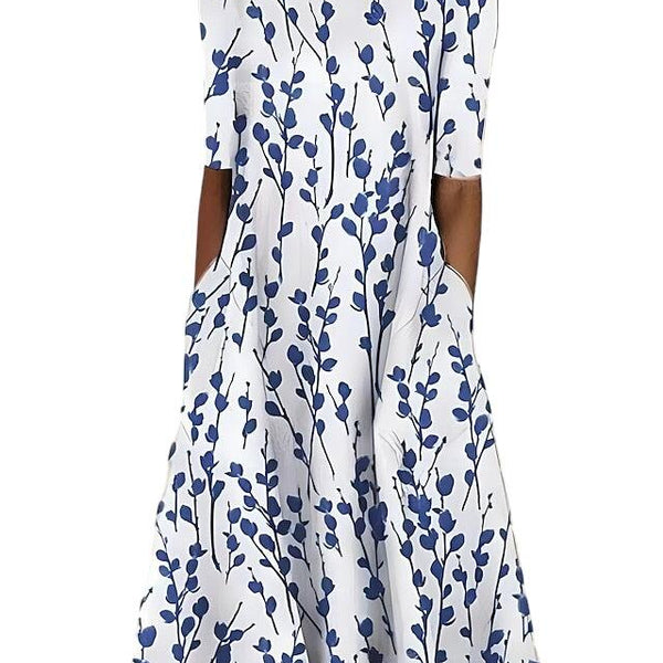 האריטה | שמלת קיץ מידי עם פרחים חופיים ו קו צוואר עגול