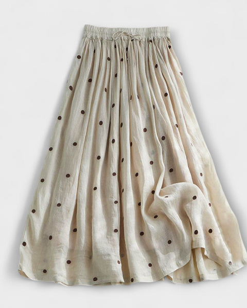 חצאית מקסי מנוקדת בתערובת פשתן וכותנה