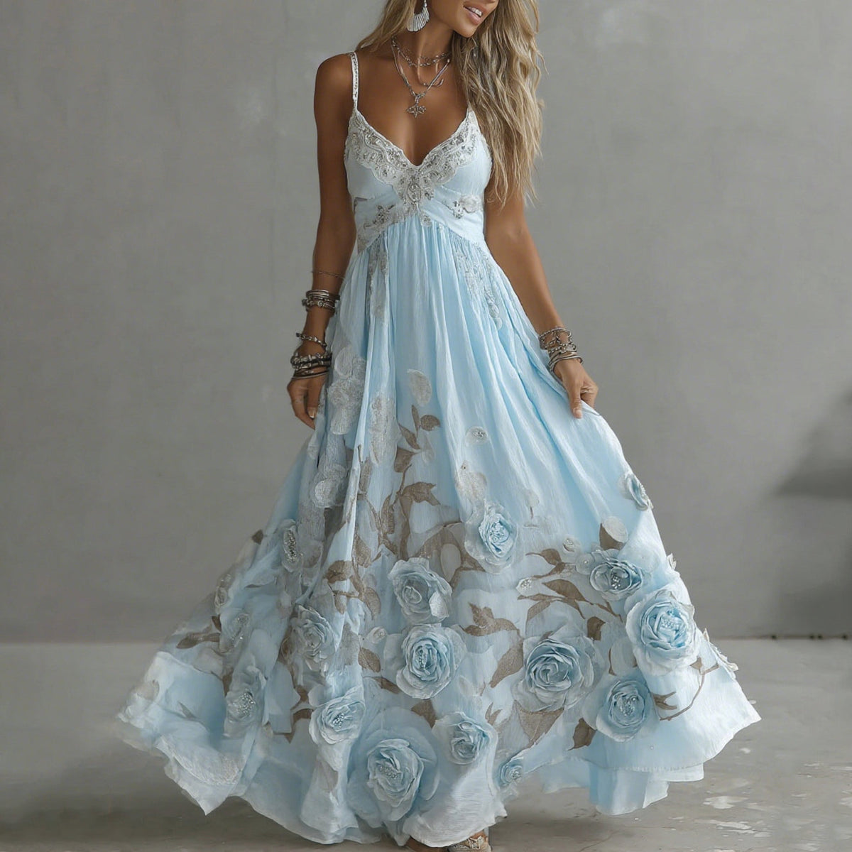 Adeluna - שמלת מקסי עם ורד וינטג' ורקמה