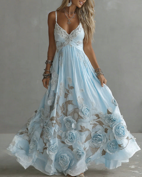 Adeluna - שמלת מקסי עם ורד וינטג' ורקמה