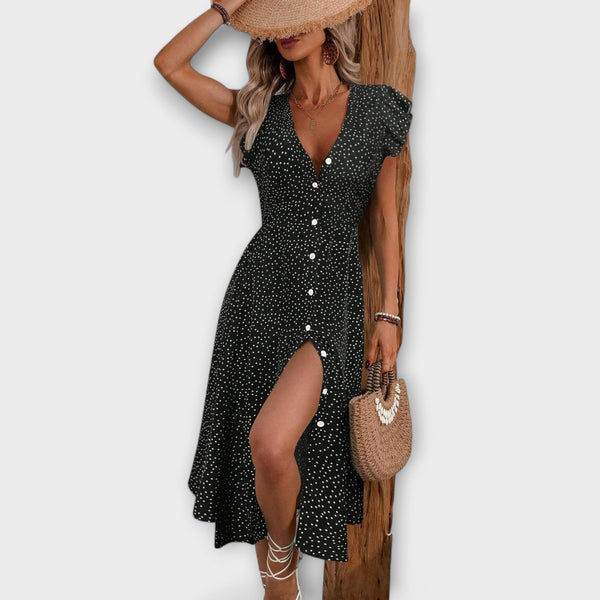 שמלת מידי אלגנטית עם נקודות פולקה