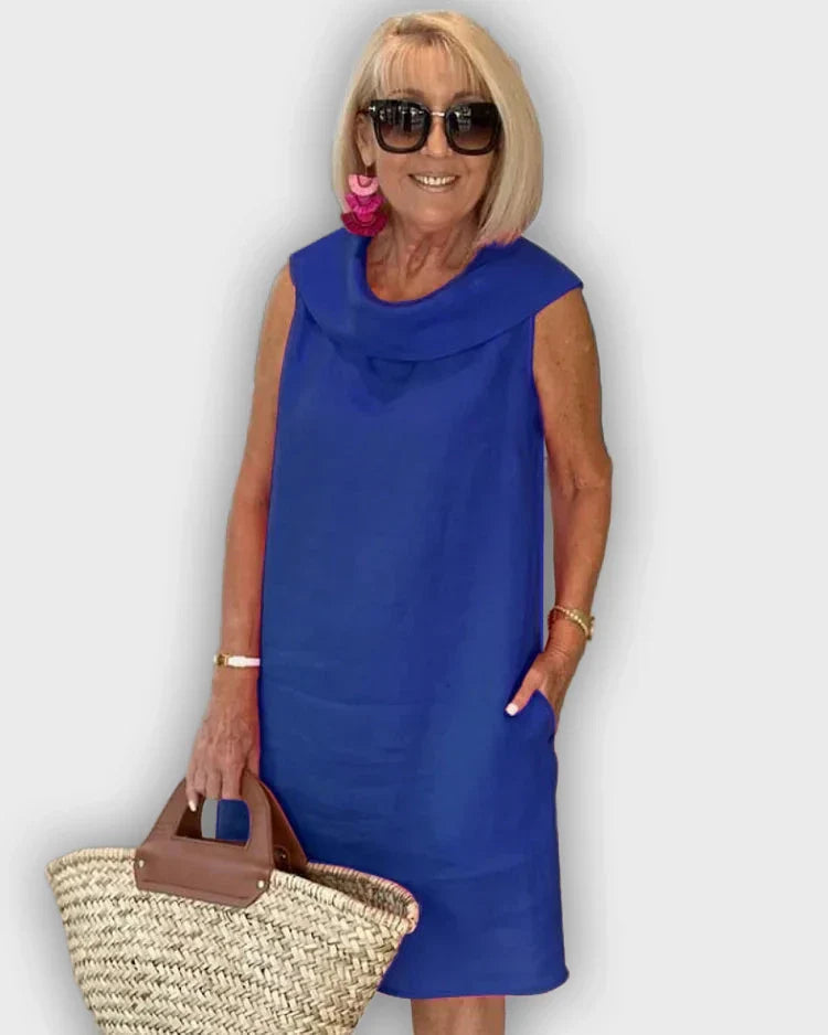 שמלות אתוי ללא שרוולים עם צווארון עגול