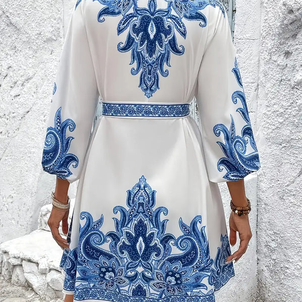 Gwenda - שמלת קו A עם הדפס פייזלי וצווארון V