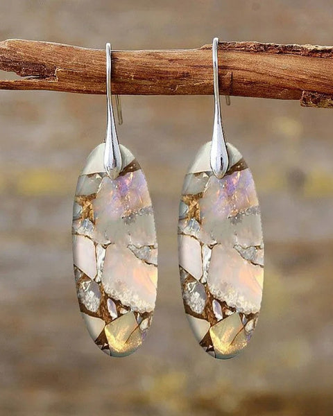 עגילי אבן עגולים וינטג' מחומרים טבעיים