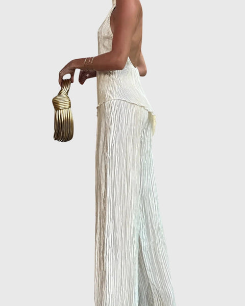 סט פילריקה אלגנטי עם טופ אסימטרי ומכנסיים זורמים