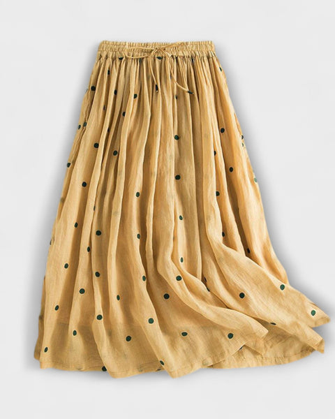 חצאית מקסי מנוקדת בתערובת פשתן וכותנה