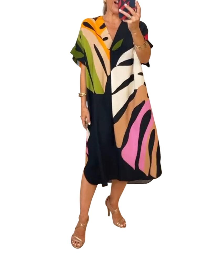 שמלת קימוני עם הדפס עלים חיוניים