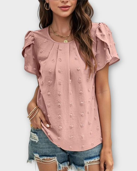 חולצת שרלוט עם שרוולים פרחוניים בסגנון Swiss Dot