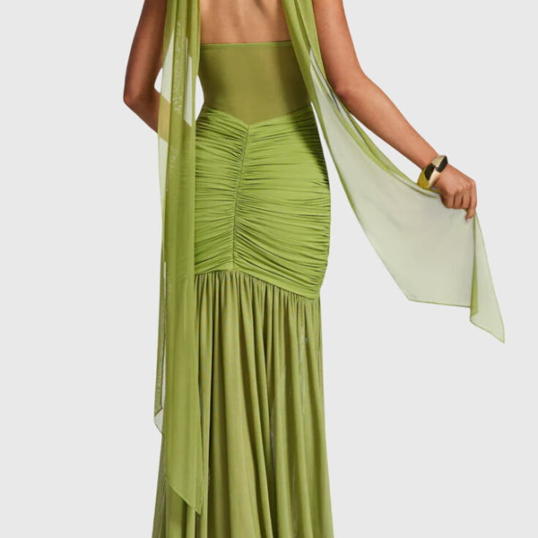 שמלות ארוכות משי עם מחשוף עמוק וקפלים אלגנטיים