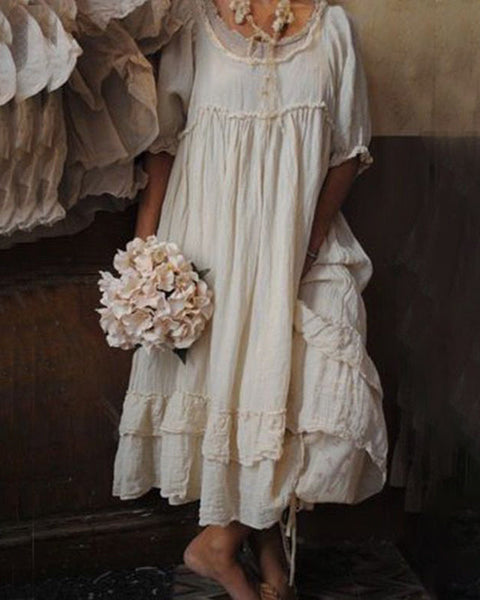 Tannaz - שמלת רולרה נוחה עם צווארון עגול ושרוולים קצרים