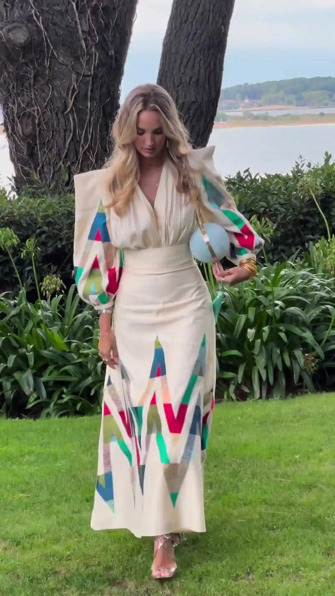 Eleni - סט דו-חלקי עם צווארון V מודפס