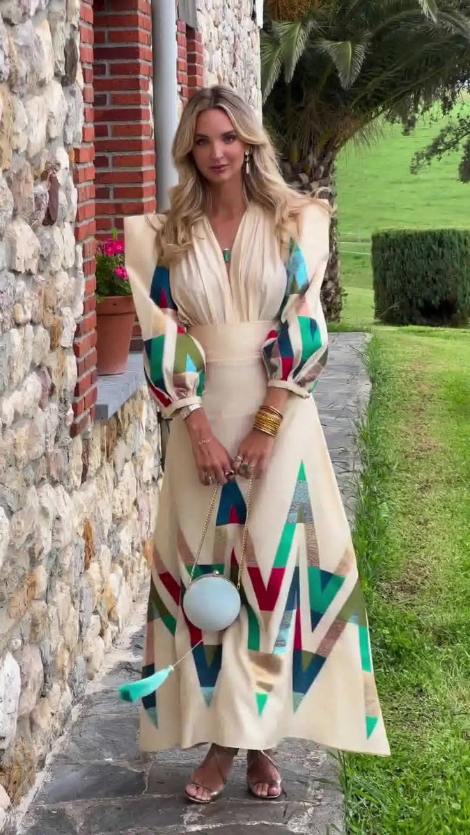 Eleni - סט דו-חלקי עם צווארון V מודפס