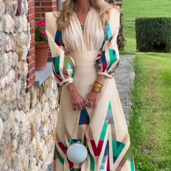 Eleni - סט דו-חלקי עם צווארון V מודפס