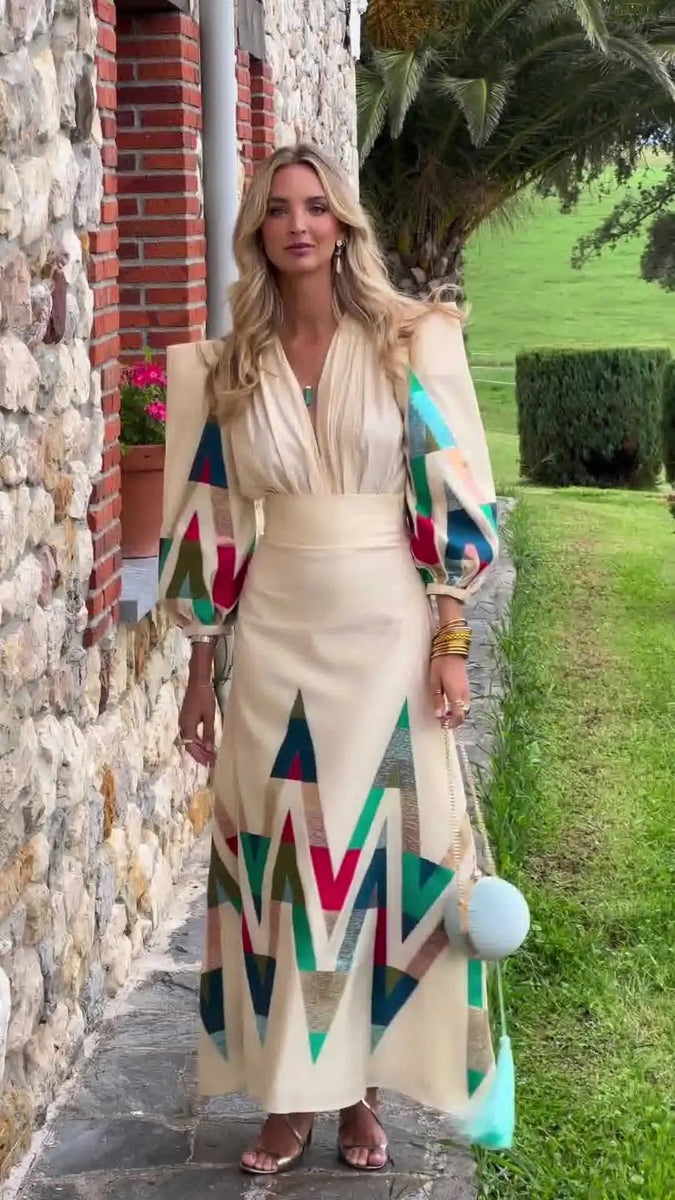 Eleni - סט דו-חלקי עם צווארון V מודפס