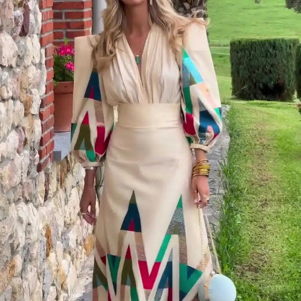 Eleni - סט דו-חלקי עם צווארון V מודפס