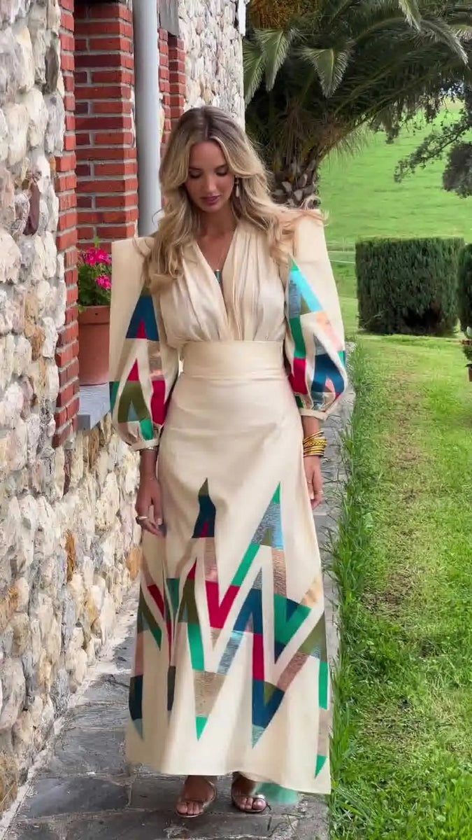 Eleni - סט דו-חלקי עם צווארון V מודפס