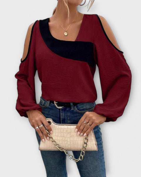 חולצת צווארון מרובע עם שרוולים ארוכים סקארלט