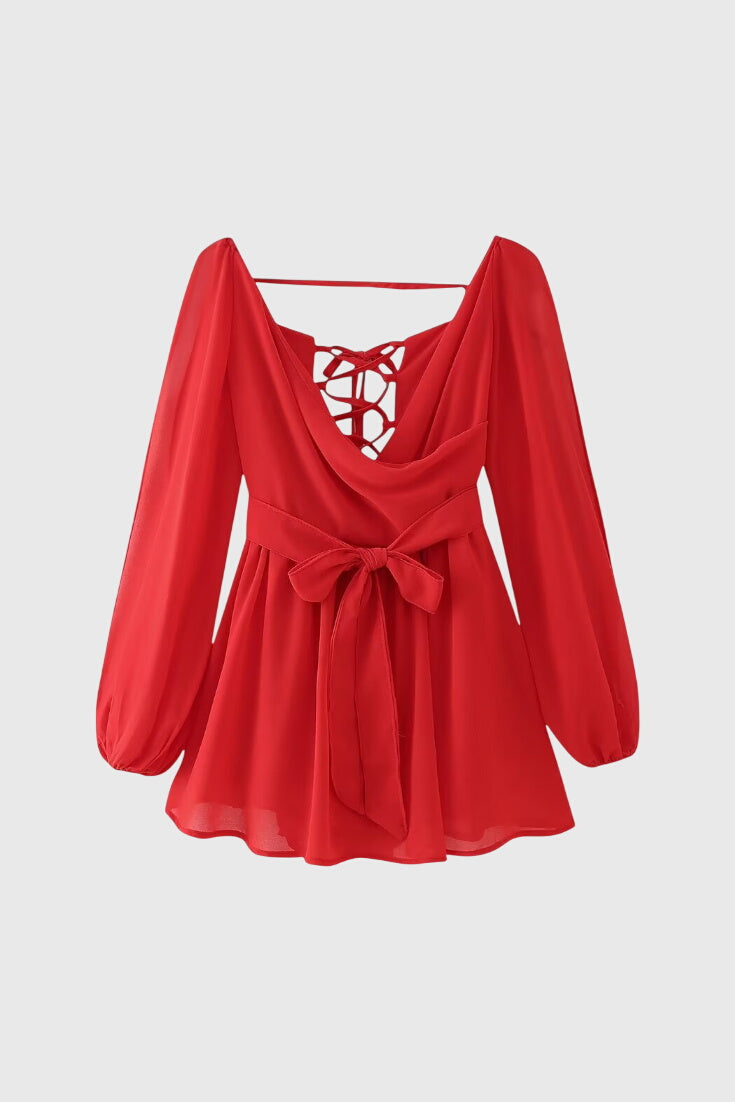 שמלות מיני עם צווארון V ושרוולים קלים