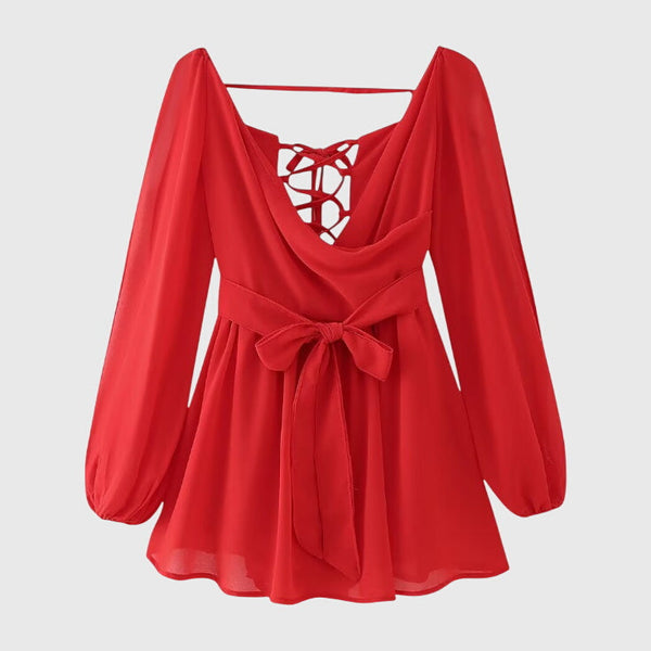 שמלות מיני עם צווארון V ושרוולים קלים