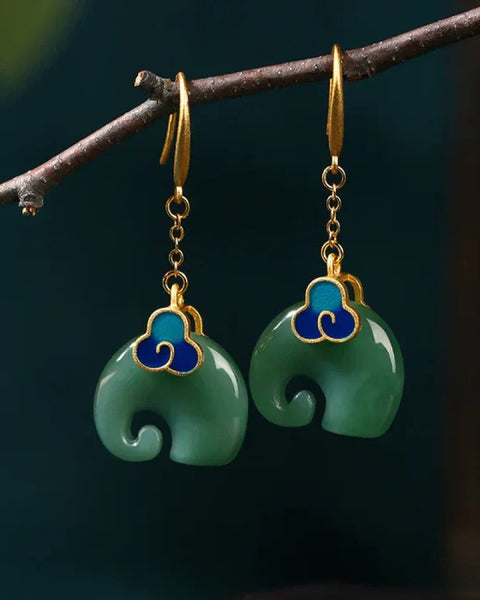 עגילי פיל ירוקים רטרו יוקרתיים