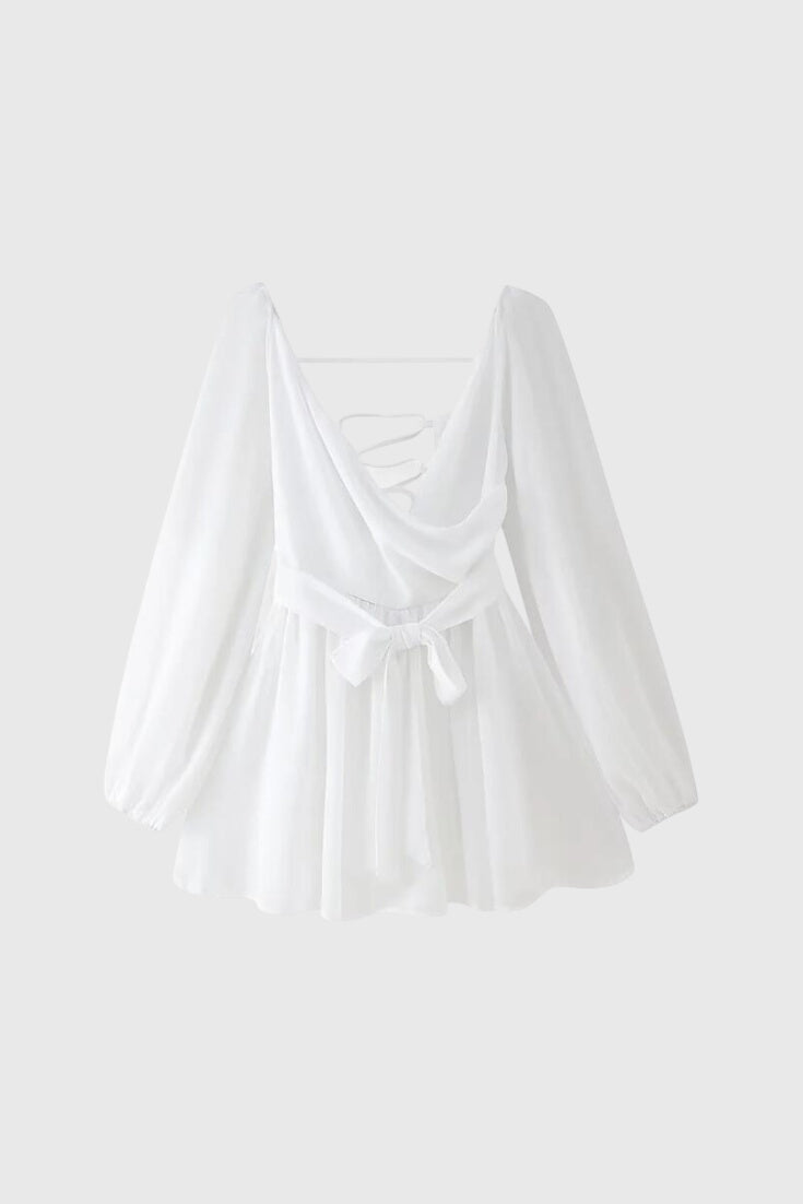 שמלות מיני עם צווארון V ושרוולים קלים