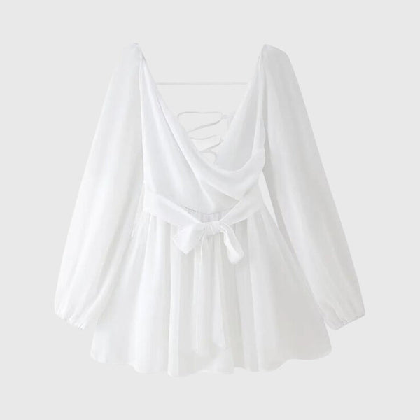 שמלות מיני עם צווארון V ושרוולים קלים