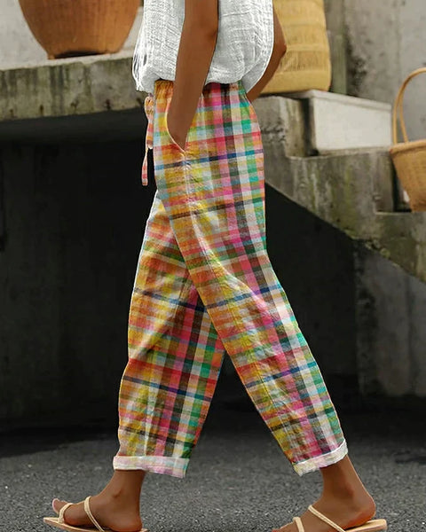 נואל | מכנסיים עם פסים וחגורת גומי וסגירה עם קשר