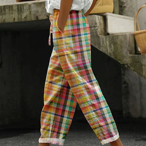 נואל | מכנסיים עם פסים וחגורת גומי וסגירה עם קשר