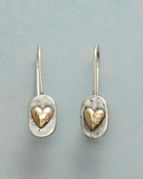 עגילי כסף וינטג' עם לב מזהב