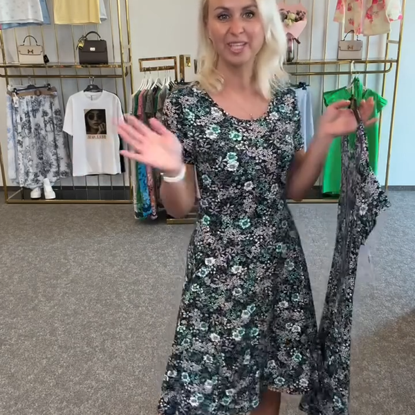 Ainsley - שמלת מודפסת עם צווארון עגול אופנתי