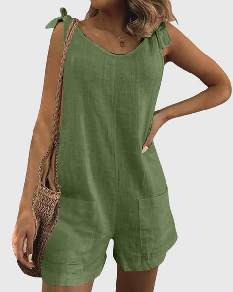 אוברול ללא כתפיות מבד כותנה ולינה