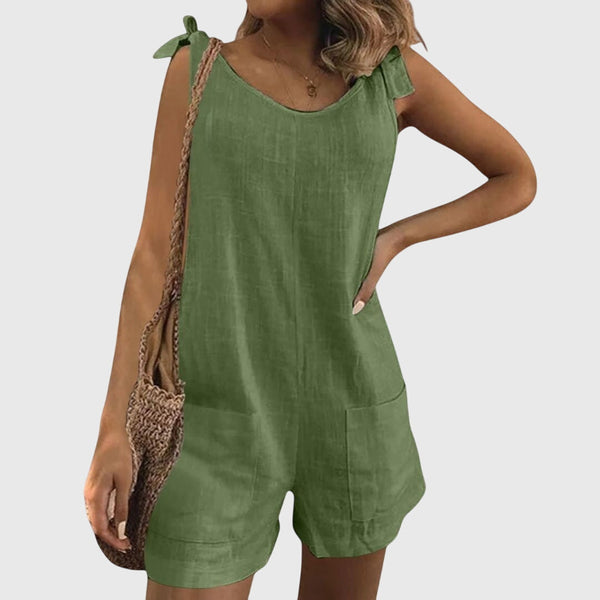 אוברול ללא כתפיות מבד כותנה ולינה