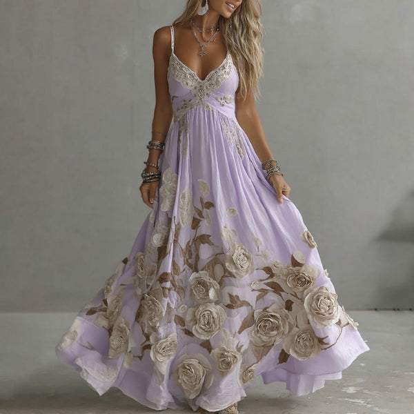 Adeluna - שמלת מקסי עם ורד וינטג' ורקמה