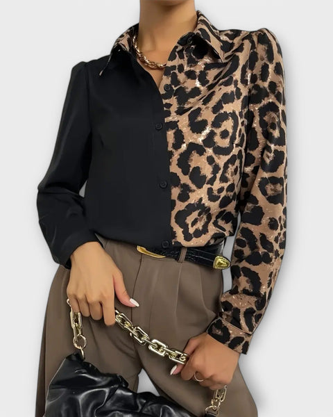 חולצת שחור ודוגמת נמר אלגנטית ונוחה