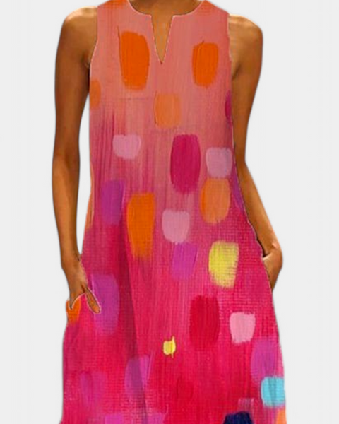 שמלת אננה צבעונית ללא שרוולים עם מחשוף בצורת V