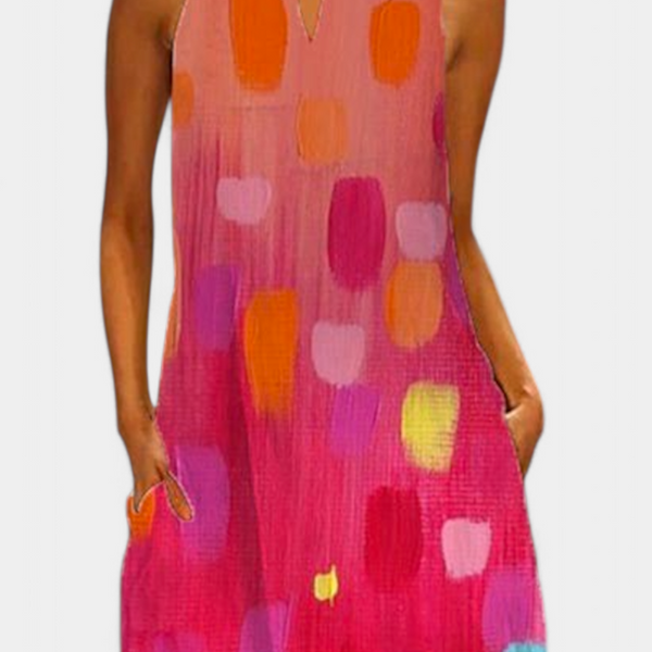 שמלת אננה צבעונית ללא שרוולים עם מחשוף בצורת V