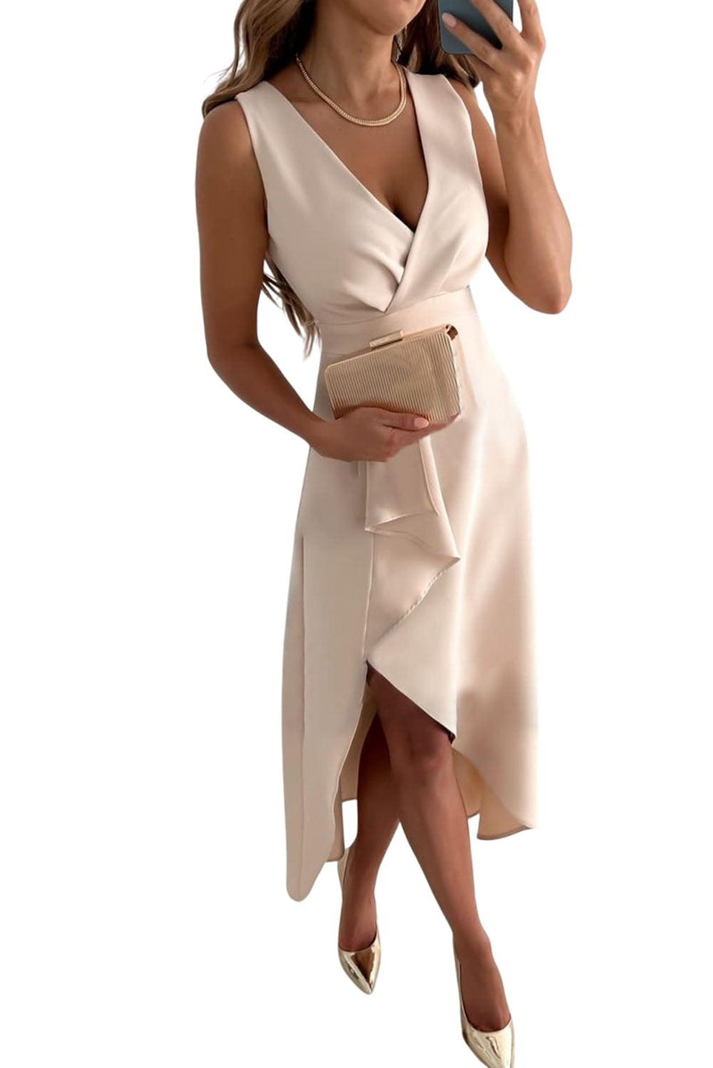 רמיה - שמלת מידי עם צווארון V וחריץ