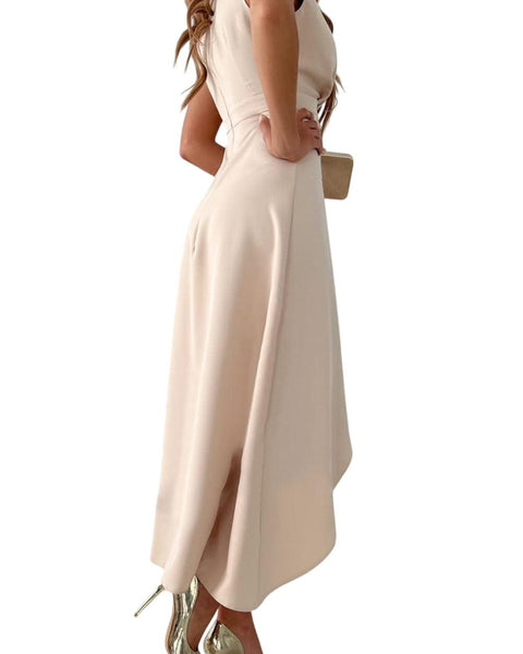 רמיה - שמלת מידי עם צווארון V וחריץ