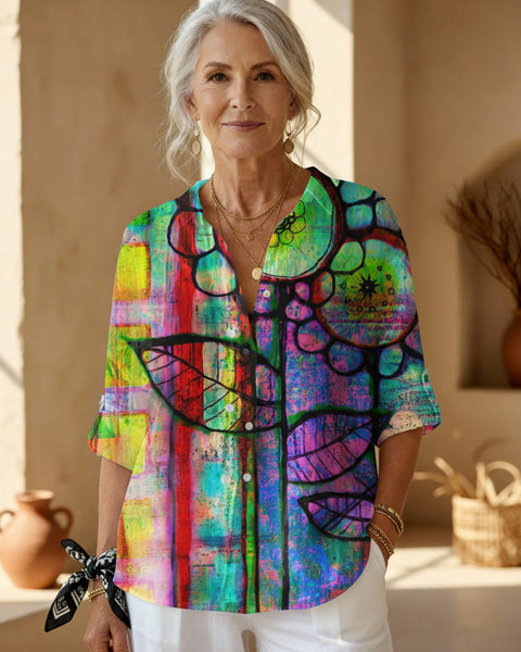 פנה - חולצת פריחה אמנותית