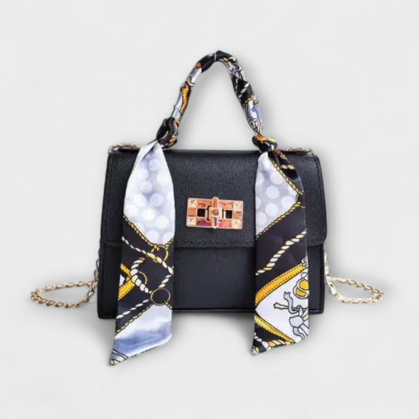 תיק יד עור חום אלגנטי עם סגירת זהב