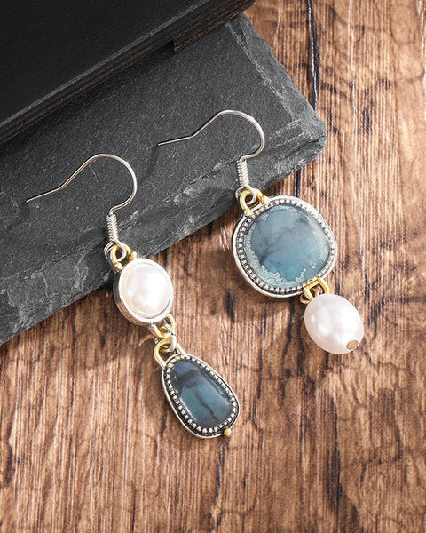 עגילי רטרו מכחול אבנים טבעיות