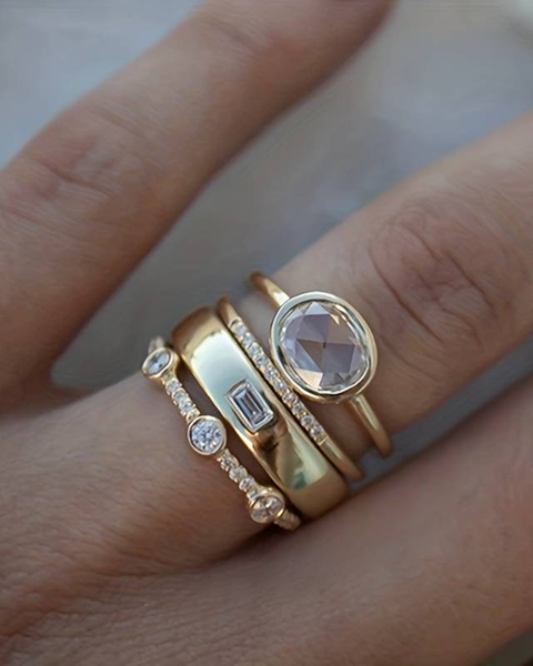 סט טבעות זהב וינטאג' עם אבני זירקוניה