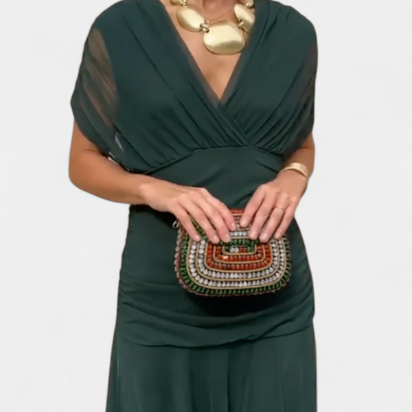 אלונדרה שמלה ארוכה עם הדפס פרחוני פנטזיה וצווארון בצורת V