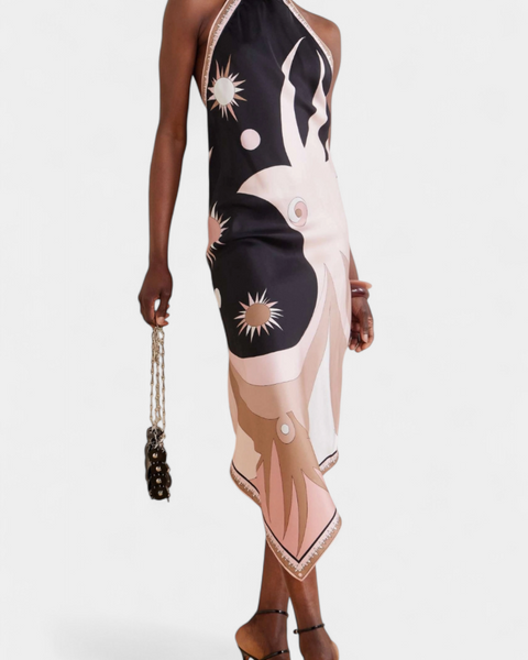 סמלת רוזנדה עם גב פתוח ודפוס אבסטרקטי